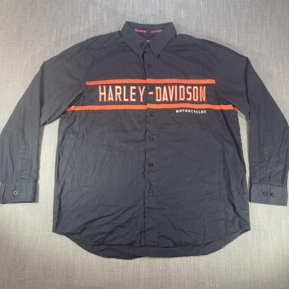 Harley-Davidson Shirt Mens XL Black Long Sleeve Button Up Motorcycles Graphic